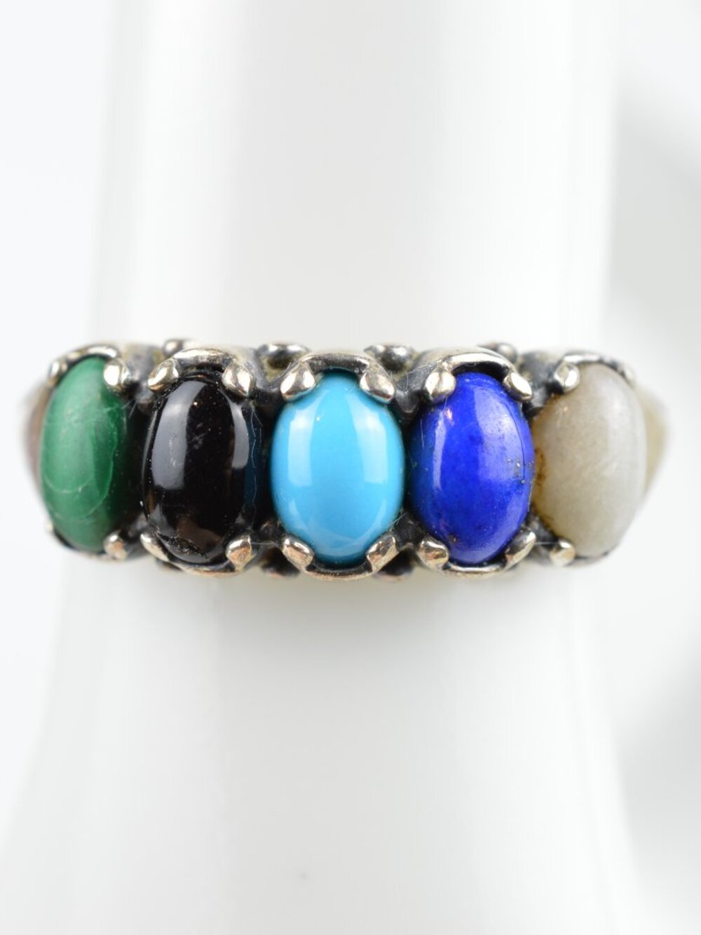 Carolyn Pollack Sterling Silver Multi Stone Ring 5 Cabochons Lapis Onyx Size 7.5